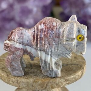 Miniature BUFFALO Stone Carving Mini Figurine Steatite Soapstone Carved Animal
